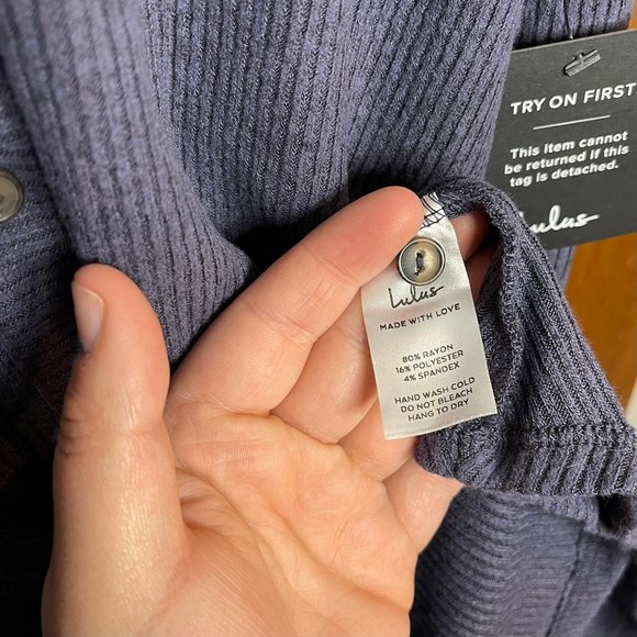 NWT Lulu's Navy Blue Button Down Long Sleeve Mini Dress Size Medium - Picture 5 of 7